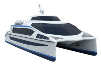 Isolated catamaran vessel for passengers, modern style, fast passenger ferry boat cruising