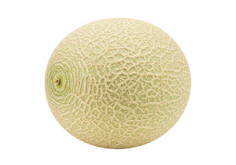 Isolated, whole, raw cantaloupe melon, fresh and ripe, with a reticulated rind texture