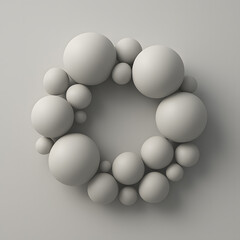 Minimal 3D composition of white spheres forming a circular wreath