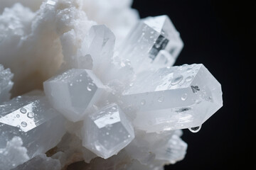 Dew-Kissed Selenite Crystal Cluster: Translucent White Gypsum Towers with Fresh Water Droplets for Ethereal Mineral Serenity