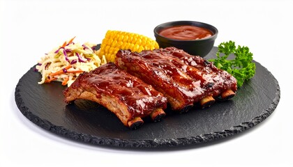 Plate Of Barbecue Ribs With Coleslaw