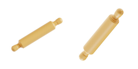 3D wooden rolling pin icon for baking and cooking