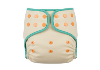 Isolated cloth diaper with colorful trim and buttons for baby care and reusable use
