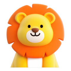 Fototapeta premium Yellow Lion Head with Orange Mane, Transparent Background, 3D Realism Graphic for Digital Media