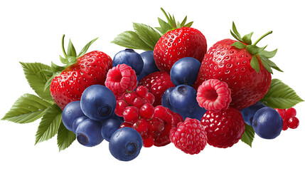 Obraz premium Luscious mix of fresh strawberries, blueberries, raspberries, and redcurrants, perfect for healthy eating promotions and vibrant dessert creations