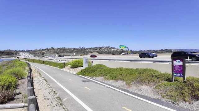 Nature and Infrastructure Harmony &mdash; Annie&rsquo;s Canyon Trail Beside Busy Freeway in Solana Beach Near San Diego, California