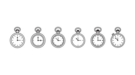Row of vintage pocket watches showing different times in a conceptual timekeeping collection vector