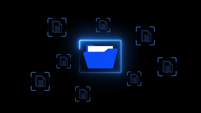 Businessman pointing to digital folder and document icon. Concept of Document Management System (DMS) for creating, storing, managing, Managing Digital Documents and Folders