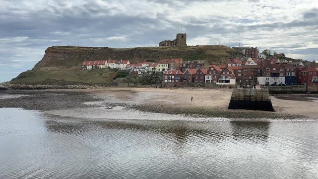 Whitby seaside british english city uk north yorkshire river esk abbey uk historic harbour port town england