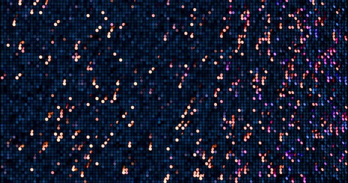 Neon light sequins turn up in a random pattern. Front view of gorgeous waving pattern background. 4K 3D rendering loop animation.