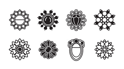 Eight ornate vintage brooch designs intricate detailed ornamental antique jewelry collection vector