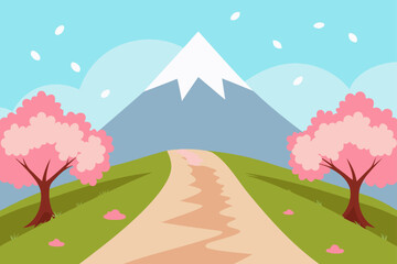 Fototapeta premium Scenic view of mountain with cherry blossom trees