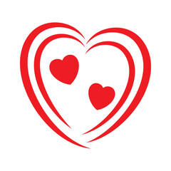 Two Small Hearts Inside Big Outline Shape Red Symbol Vector Graphic Representing Couple Love