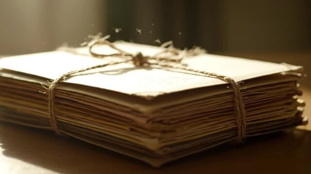 Stack of old letters tied with twine displaying nostalgia and historical communication