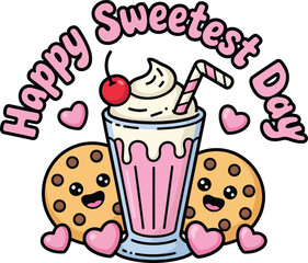 Happy Sweetest Day Milkshake with Cute Cookies Art