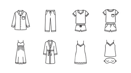 Collection of black and white hand drawn pajamas sleepwear robes and nightgowns for women artistic sketch vector
