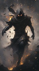 Mysterious figure in dark hooded cloak