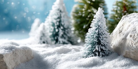 Fototapeta premium Beautiful Snowy Forest Scene with Pine Trees