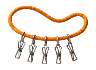 Durable braided clothesline with clips, ideal for garages or workshops.