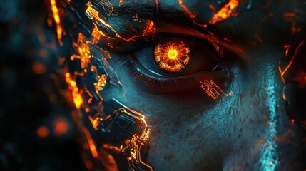 Futuristic human eye glowing with energy