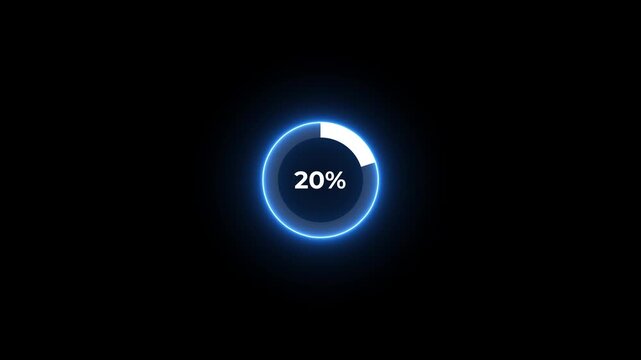 Futuristic glowing blue circular progress bar showing 20 percent loading on a dark background circle