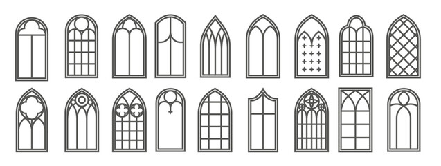 church medieval windows set old gothic style architecture