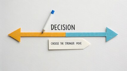 Decision Concept with intersecting paper arrows and pencil