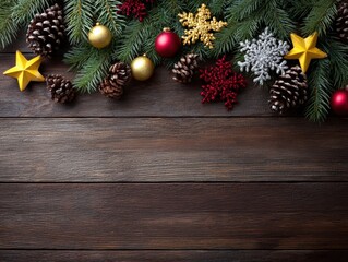 Fototapeta premium Festive Christmas Decorations with Pinecones and Ornaments