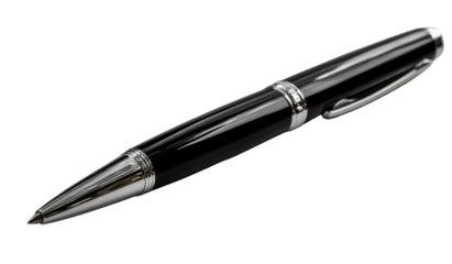 Elegant black and silver luxury ballpoint pen isolated on transparent background