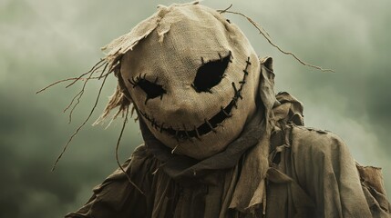 Scary scarecrow in field