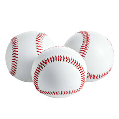 Three white baseballs with red stitching, set against a stark black background