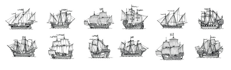 sail ship sailboat brigantine sketch or frigates