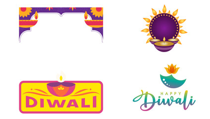 Diwali Decorative Pattern and Border Set | Mandala, Floral, and Ethnic Ornament Design, Happy Diwali Greeting Card Set | Festive Wishes and Typography Vector Bundle