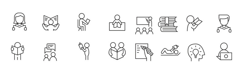 Learning & Reading icon set in thin line style