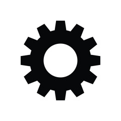 Black gear icon on a white background symbolizing settings, machinery, engineering, or technology. Simple vector illustration perfect for digital interfaces, web design, and automation concepts.