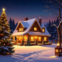 Cozy snowy Christmas house