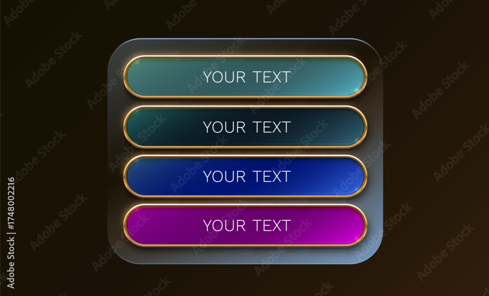 Wall mural modern ui buttons with gold frames. a set of elegant colorful banners for web design.