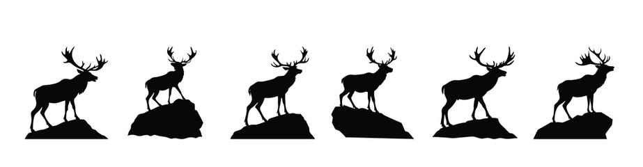 majestic deer silhouettes stand proudly atop rocky outcrops © Zaffr