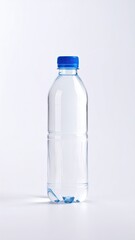 Clear plastic water bottle with blue cap