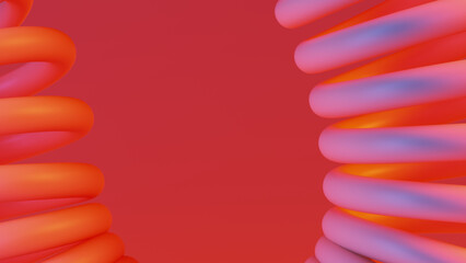 Paired Opposing Coiled Spiral Cable Wire Helical Gradient Red Pink Orange Minimalist Modern Abstract 3d Illustration