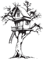 A treehouse. Hand drawn vector illustration