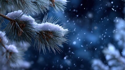 Winter Snowfall on Pine Tree Branches