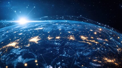 Digital representation of earth with light grid