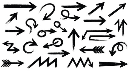 Vector art of hand drawn arrow set, a collection of various directional arrows with a rough, sketchy style, perfect for adding a handmade touch