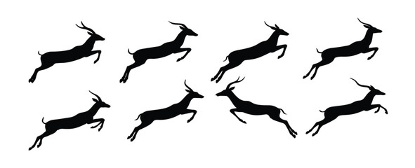  nine leaping antelope silhouettes jumping graceful wild  © Zaffr