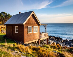 Cozy wooden cabin by the ocean