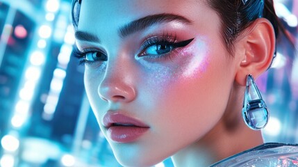 Woman with glamorous makeup and earrings