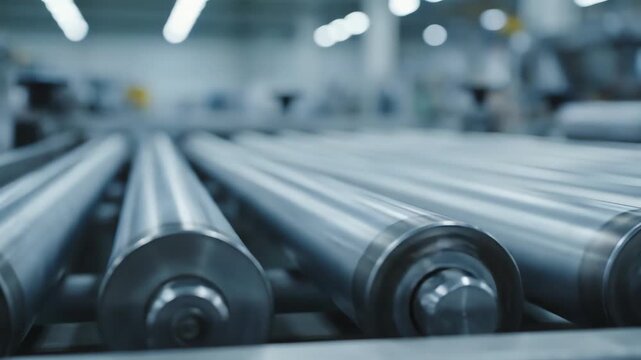 Industrial Roller Conveyor Belt Moving in a Modern Factory Production Line.