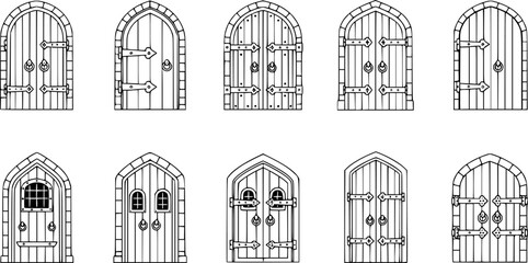 Obraz premium Medieval door vector cartoon icon. Vector illustration castle doors on white background.