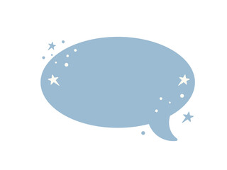 A soft, light blue speech bubble decorated little white stars and dots on white background. Festive winter chat symbol